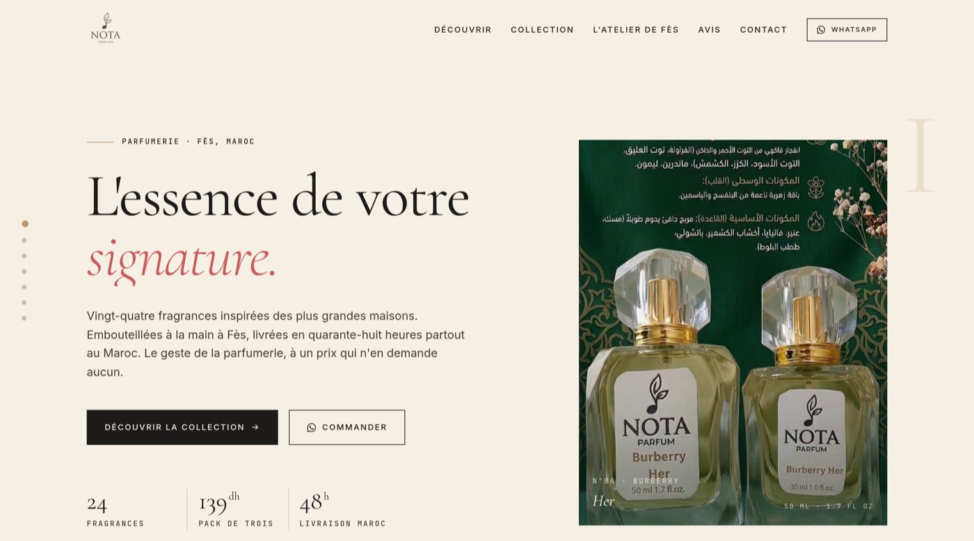 Nota Parfum — The site, top to bottom